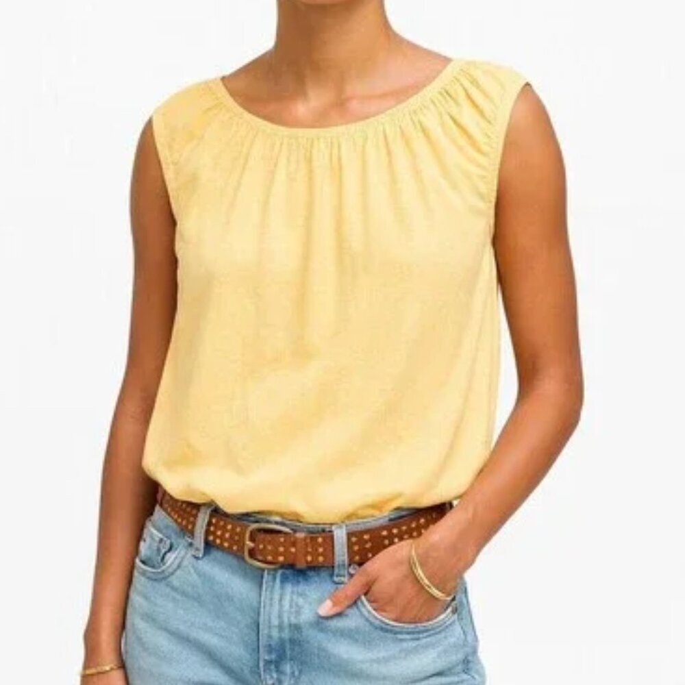 Madewell Cotton Linen Blend Sleeveless Bubble Tee Yellow Size L NWT